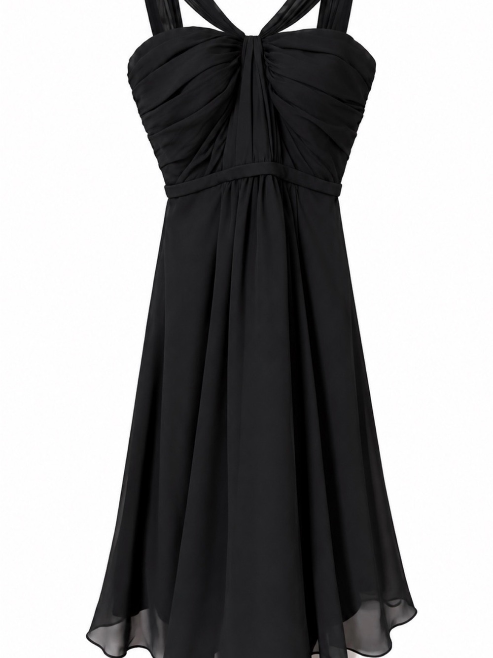 David’s Bridal W10943 Black Y-Neck Ruched Chiffon Bridesmaid Dress Size 2